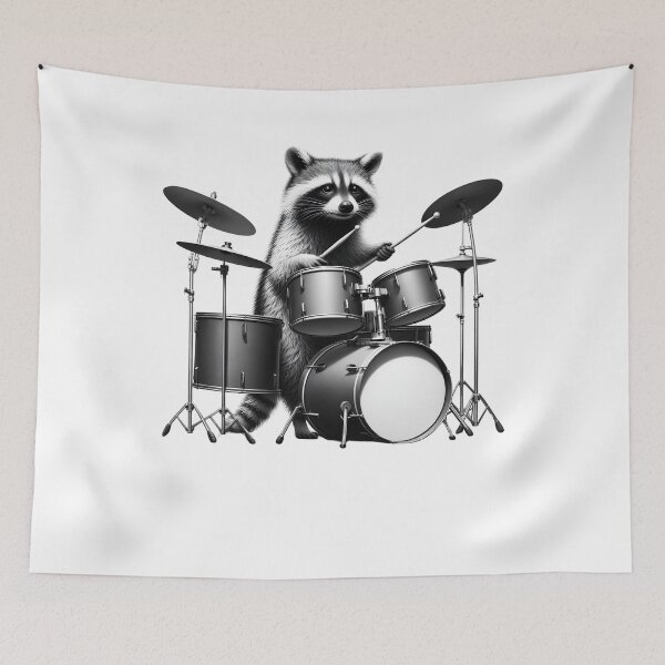 Item preview, Raccoon Playing Drums Drumkit Player Drummer designed and sold by Kimberley King Art  King Art.