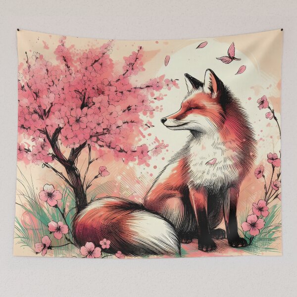 Item preview, Vivid Fox in Cherry Blossom Dream designed and sold by inkNext.