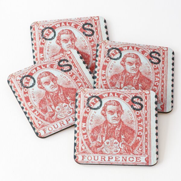 Item preview, 1888 fourpence New South Wales postage stamp with Captain Cook designed and sold by Photopat.
