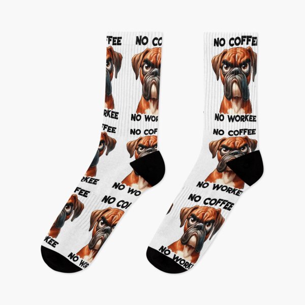 Item preview, grumpy boxer dog snarls no coffee no workee in a sarcastic tone designed and sold by LoneAngel.