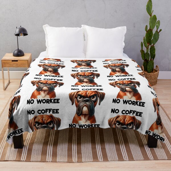 Item preview, grumpy boxer dog snarls no coffee no workee in a sarcastic tone designed and sold by LoneAngel.