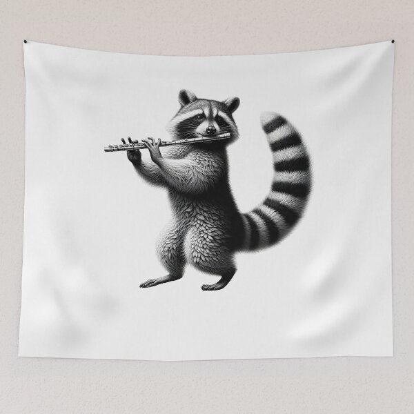 Item preview, Raccoon Playing Flute Flutist Flute Player designed and sold by Kimberley King Art  King Art.