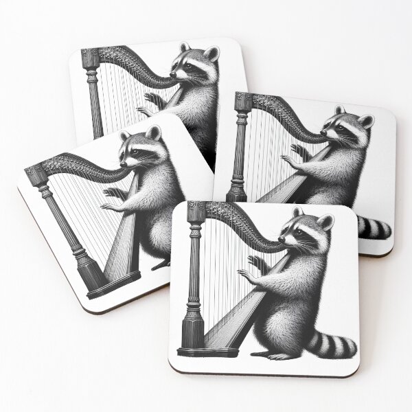 Item preview, Raccoon Playing Harp Harpist Harp Player designed and sold by Kimberley King Art  King Art.