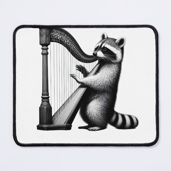 Item preview, Raccoon Playing Harp Harpist Harp Player designed and sold by Kimberley King Art King Art.
