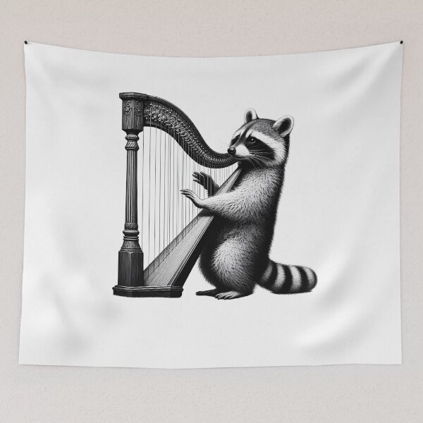 Item preview, Raccoon Playing Harp Harpist Harp Player designed and sold by Kimberley King Art  King Art.