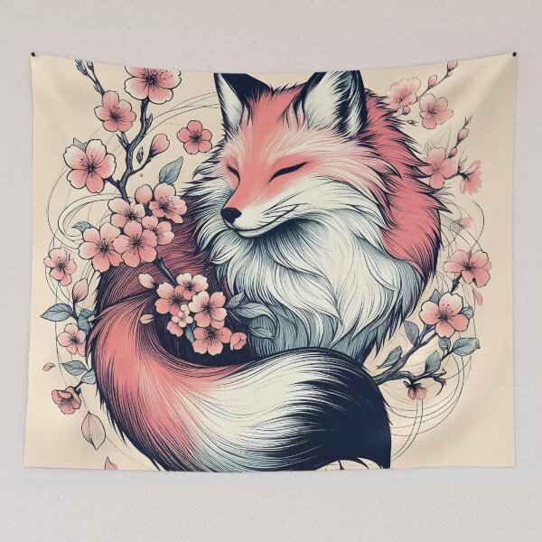 Item preview, Mystical Nine-Tailed Fox in Sakura designed and sold by inkNext.
