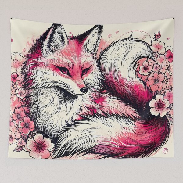 Item preview, Nine-Tailed Fox in Sakura Bliss designed and sold by inkNext.
