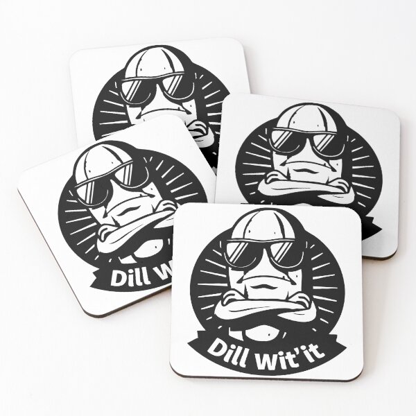 Item preview, B&W Cool Pickle "Dill Wit’ It" Funny Food Pun Illustration designed and sold by CrownedCanvas.