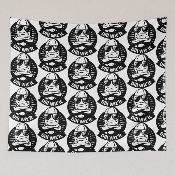 Item preview, B&W Cool Pickle "Dill Wit’ It" Funny Food Pun Illustration designed and sold by CrownedCanvas.