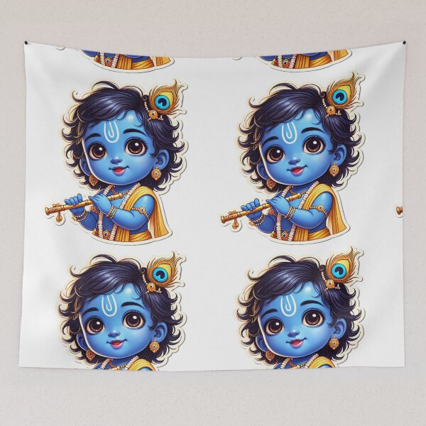 Item preview, Cute Baby Krishna Playing Flute Sticker | Adorable Hindu Spiritual Art | Devotional Print designed and sold by Sarasvati’s Divine Art.