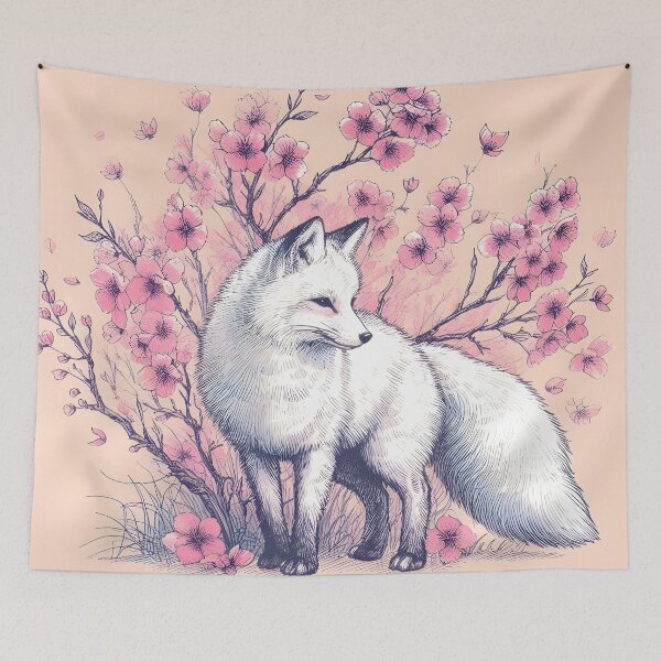 Item preview, White Fox in Sakura Splendor designed and sold by inkNext.