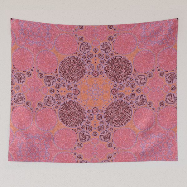 Item preview, Pink and red bubble floral circle abstract pattern  designed and sold by n1ckeatsyarn.