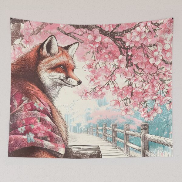 Item preview, Colorful Fox Amid Sakura Blooms designed and sold by inkNext.