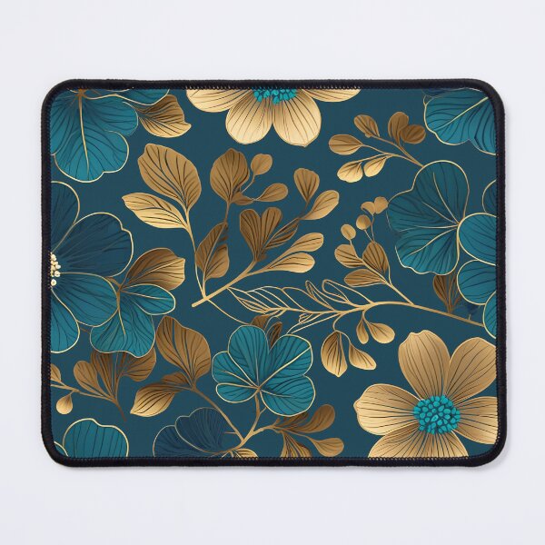 Item preview, Elegant Monochromatic Teal and Gold Floral Pattern in a Flawless Repeat designed and sold by Juliette Ozkalfayan.