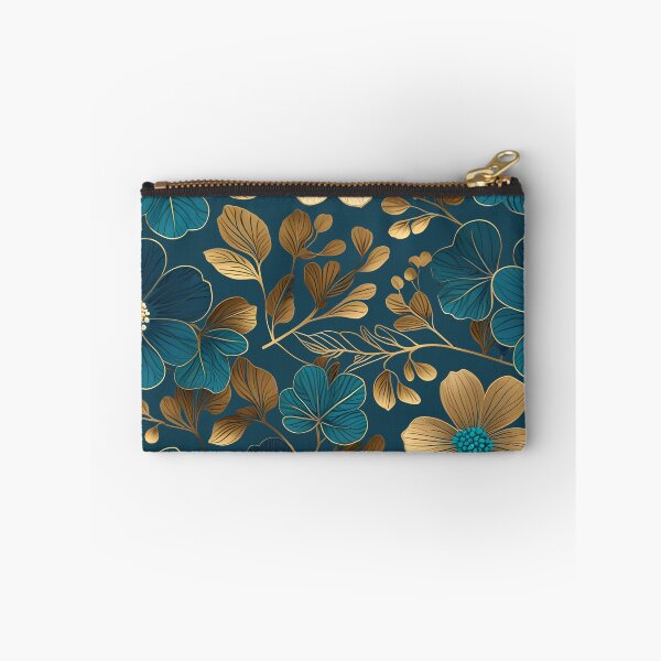 Item preview, Elegant Monochromatic Teal and Gold Floral Pattern in a Flawless Repeat designed and sold by Juliette Ozkalfayan.