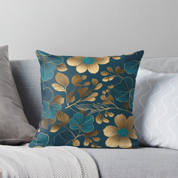 Item preview, Elegant Monochromatic Teal and Gold Floral Pattern in a Flawless Repeat designed and sold by Juliette Ozkalfayan.