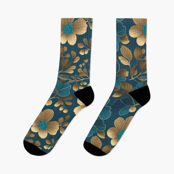 Item preview, Elegant Monochromatic Teal and Gold Floral Pattern in a Flawless Repeat designed and sold by Juliette Ozkalfayan.
