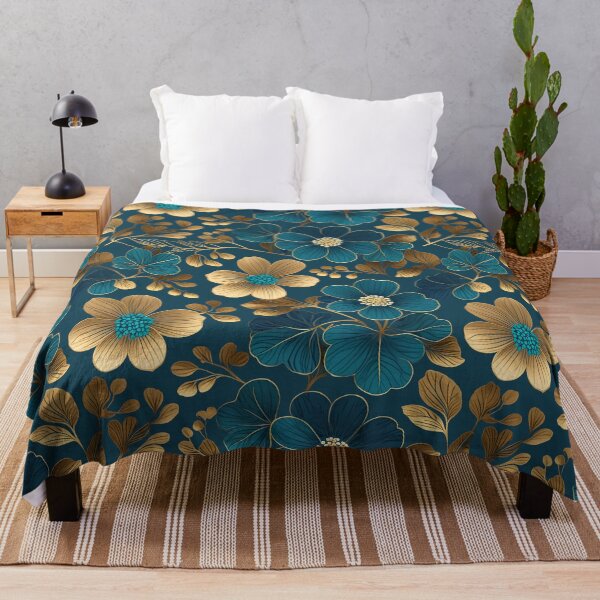 Item preview, Elegant Monochromatic Teal and Gold Floral Pattern in a Flawless Repeat designed and sold by Juliette Ozkalfayan.
