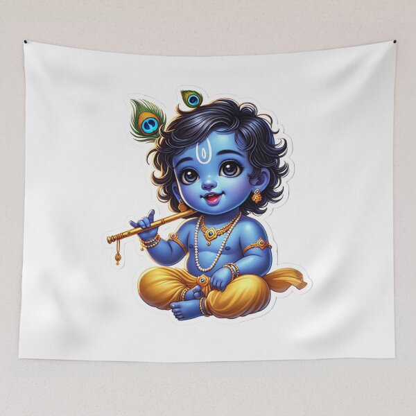 Item preview, Adorable Baby Krishna Playing Flute | Cute Hindu Art | Spiritual Devotional Print designed and sold by Sarasvati’s Divine Art.