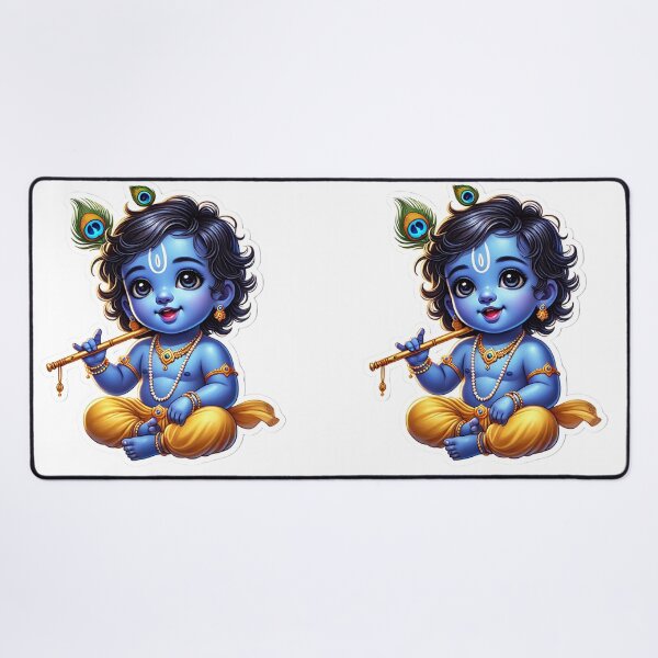 Item preview, Adorable Baby Krishna Playing Flute | Cute Hindu Art | Spiritual Devotional Print designed and sold by Sarasvati’s Divine Art.