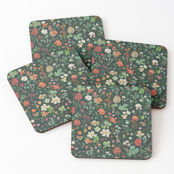 Item preview, Scattered botanical pattern with clovers and wildflowers designed and sold by Designbes.