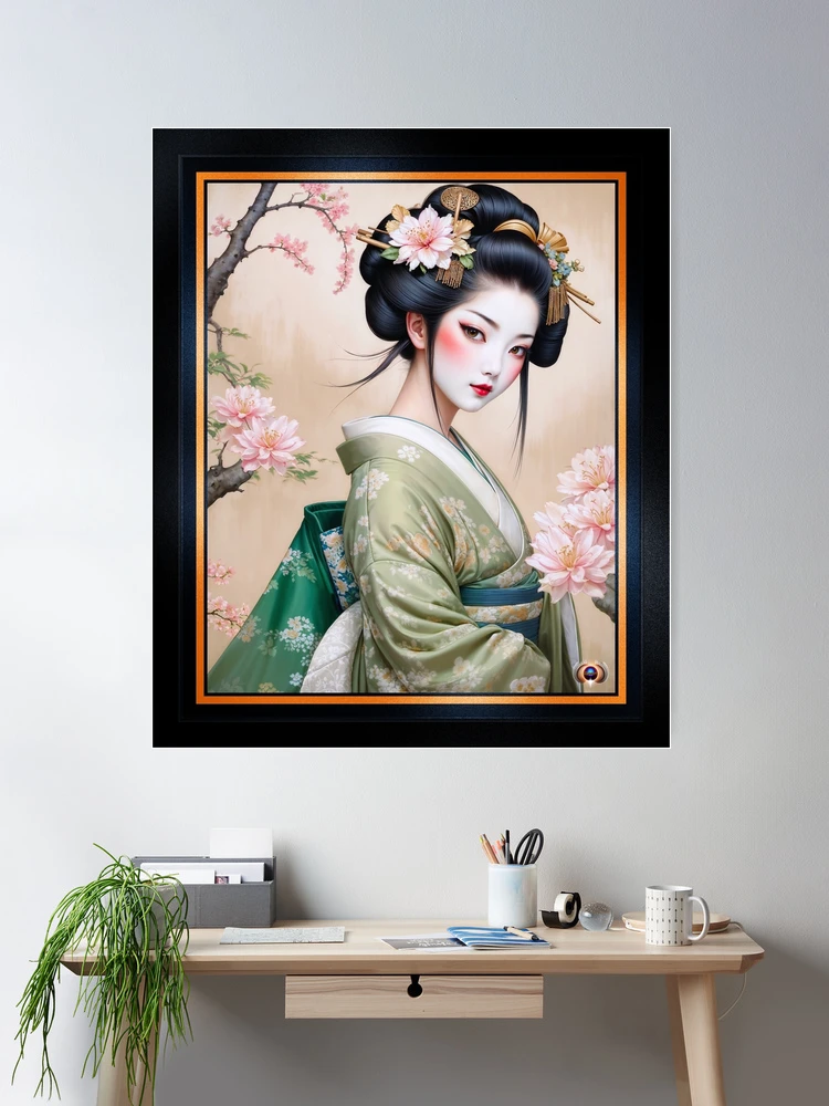 The Graceful Yukiko Himawari, A Stunning Portrait Of A Timeless Beauty Gorgeous AI Concept Art by Xzendor7 Wall Decor Poster Art Print