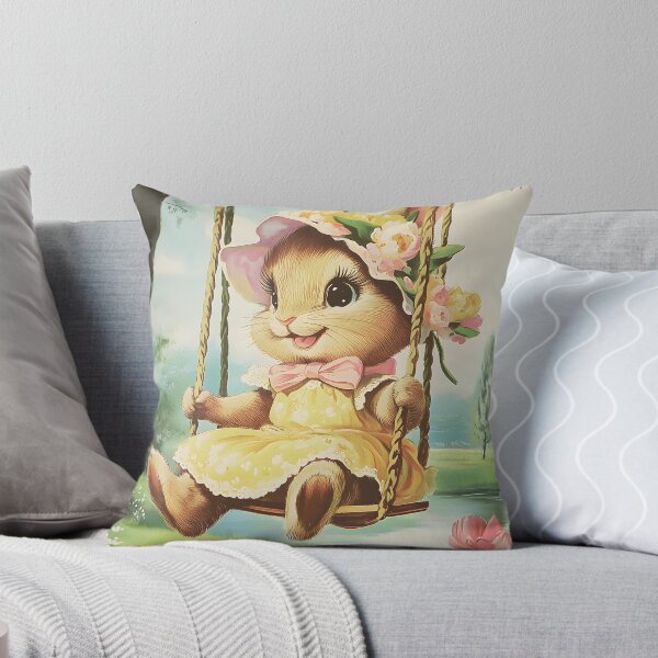 Item preview, Super cute Easter Bunny on a tree swing designed and sold by Mon-Bonbon.