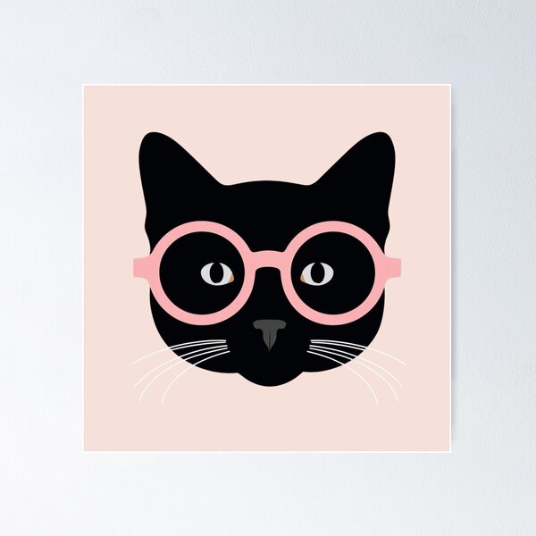 Item preview, Smart Black Cat with Pink Glasses – Cute and Nerdy Feline Art designed and sold by Art Garden.