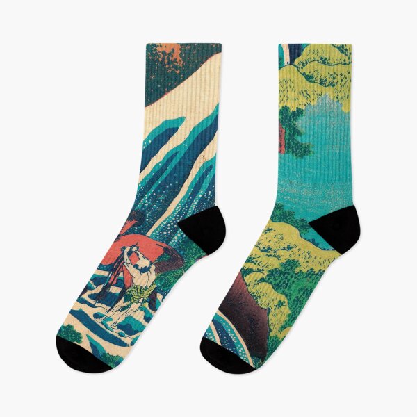 Item preview, The Waterfall Where Yoshitsune Washed his Horse by Katsushika Hokusai designed and sold by InnerCitadel.