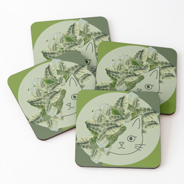 Item preview, Pure Green Joy: Kitten and Alocasia Leaves designed and sold by MySciPic.