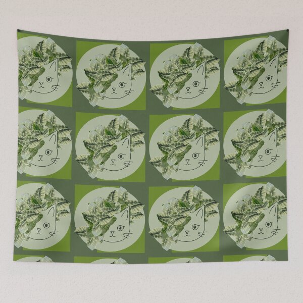Item preview, Pure Green Joy: Kitten and Alocasia Leaves designed and sold by MySciPic.