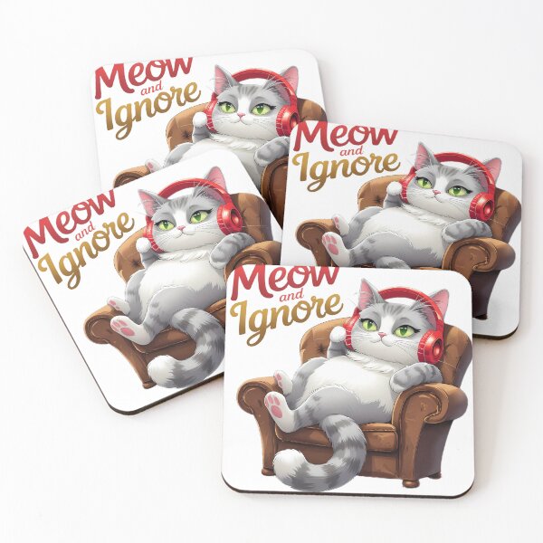 Item preview, Meow and Ignore Cat Ignoring Cat Headphones Funny Cat Humor Sarcastic Cat designed and sold by Furry Paw  Prints.