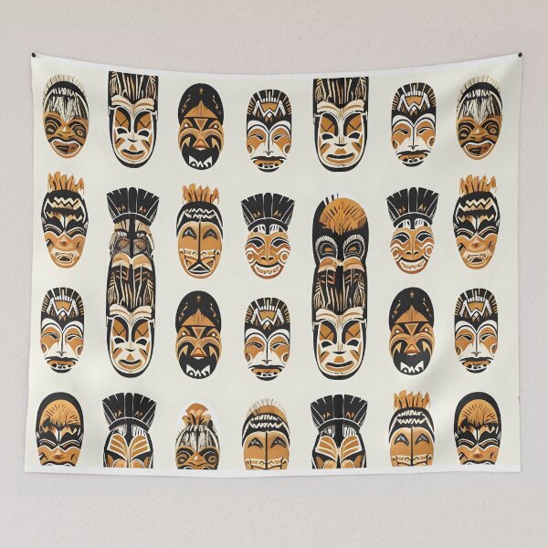 Item preview, Traditional Papua New Guinea Tribal Mask Pattern – Seamless Design designed and sold by DiiStyle.
