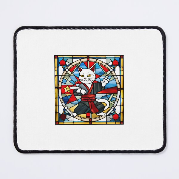 Item preview, stained glass white cat in kimono designed and sold by FunkyBeaver.
