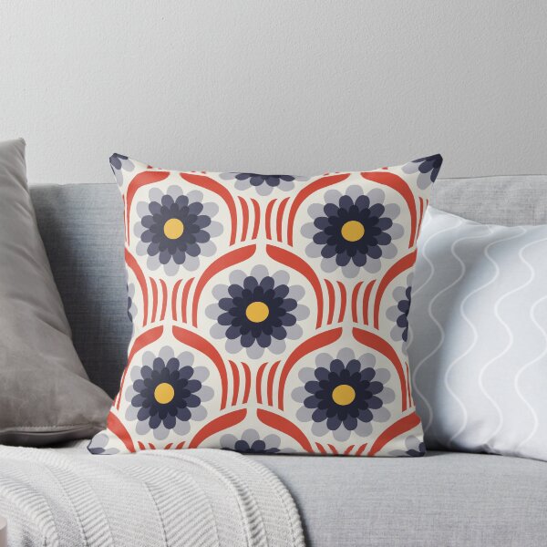 Item preview, KF 0351 D - Vintage Retro Daisy 70s Floral Pattern in Red Gray Yellow designed and sold by KhakiFinch.