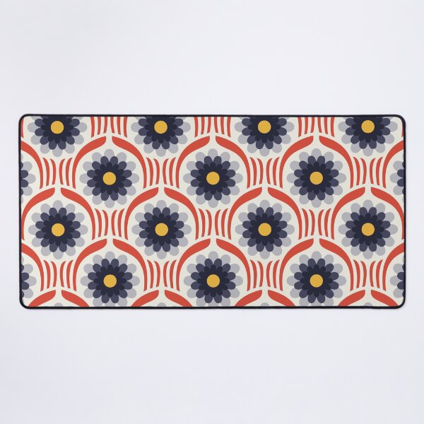 Item preview, KF 0351 D - Vintage Retro Daisy 70s Floral Pattern in Red Gray Yellow designed and sold by KhakiFinch.