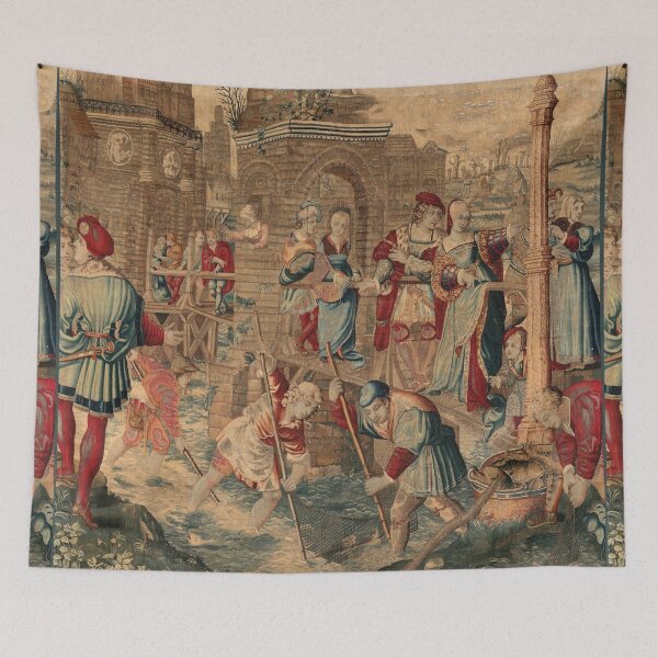 Item preview, Four Seasons Spring Fishing Scene, designed c. 1535, woven mid- to late 1600s. Possibly by Gobelins Manufactory designed and sold by Vintage Designs +.