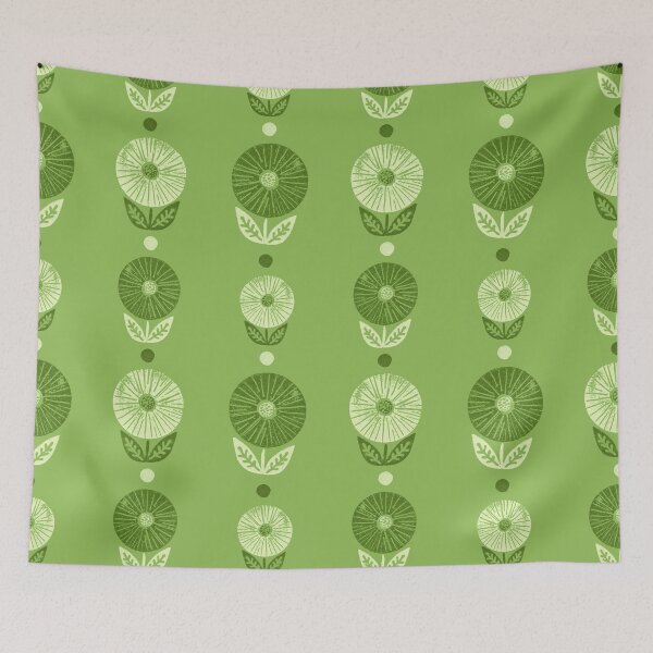 Aperçu de l'œuvre Pissenlits sur fond vert, motif floral créée et vendue par KOUZZA.
