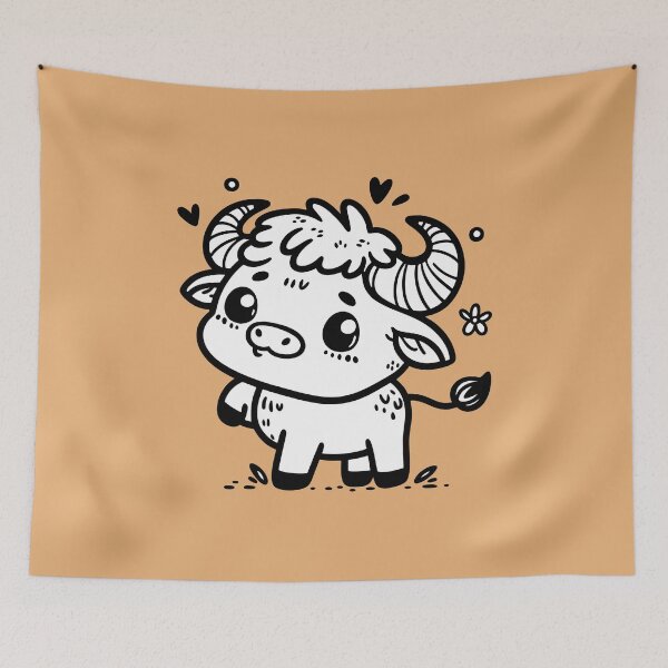 Item preview, Fluffy Buffalo Baby - Kawaii Farm Animal designed and sold by happyartworks.