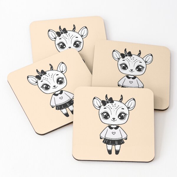 Item preview, Adorable Antelope Girl - Cute Minimalist Black and White Doodle Design designed and sold by happyartworks.