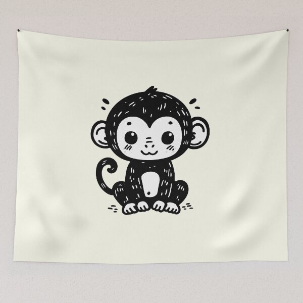 Item preview, Cute Baby Monkey Drawing - Kawaii Animal Nursery Art designed and sold by happyartworks.