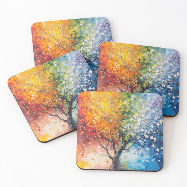 Item preview, Autumn vs Winter Trees Impasto Nature painting designed and sold by TheArtistOf2022.