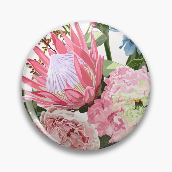 Item preview, Seamless floral pattern with pink glossy protea, rose flowers, eustoma and tropical leaves. designed and sold by MatyKotiv.