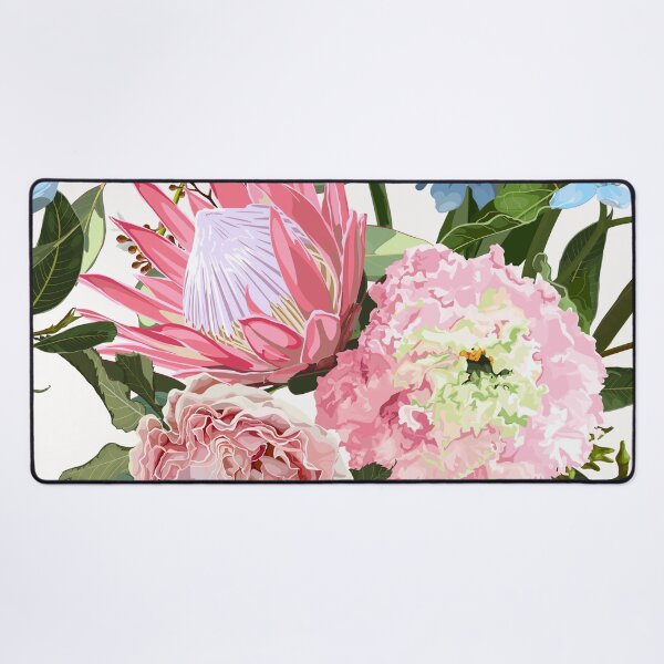 Item preview, Seamless floral pattern with pink glossy protea, rose flowers, eustoma and tropical leaves. designed and sold by MatyKotiv.