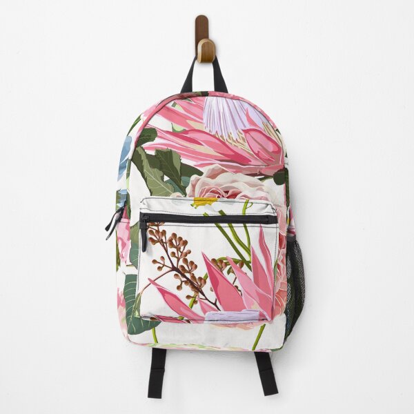 Item preview, Seamless floral pattern with pink glossy protea, rose flowers, eustoma and tropical leaves. designed and sold by MatyKotiv.