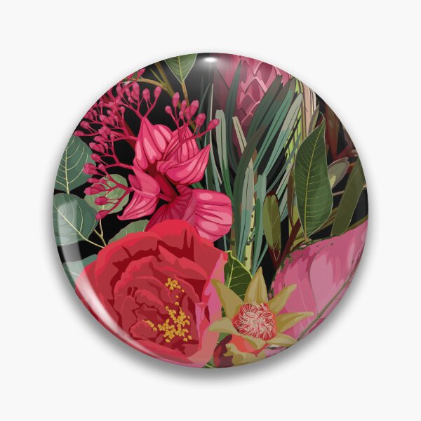 Item preview, Seamless floral pattern with pink red glossy protea and tropical flowers, leaves. designed and sold by MatyKotiv.