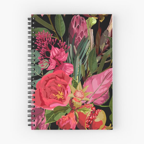 Item preview, Seamless floral pattern with pink red glossy protea and tropical flowers, leaves. designed and sold by MatyKotiv.