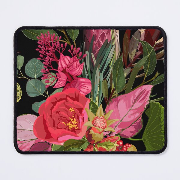 Item preview, Seamless floral pattern with pink red glossy protea and tropical flowers, leaves. designed and sold by MatyKotiv.