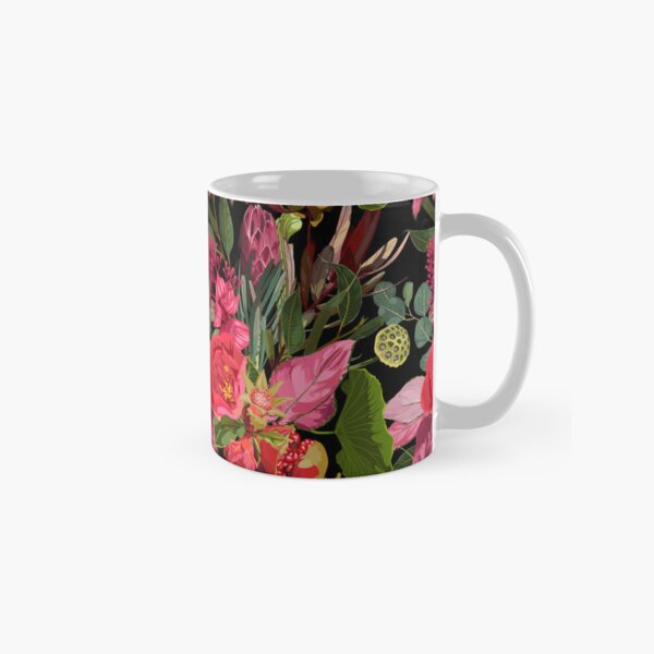 Item preview, Seamless floral pattern with pink red glossy protea and tropical flowers, leaves. designed and sold by MatyKotiv.