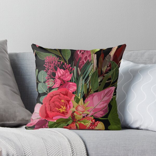 Item preview, Seamless floral pattern with pink red glossy protea and tropical flowers, leaves. designed and sold by MatyKotiv.